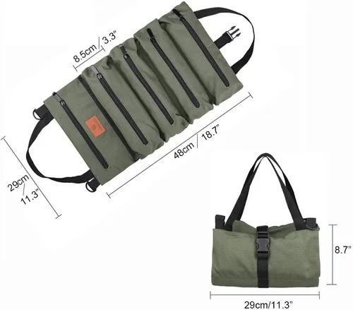 Vista 2 de Bolsa de herramientas enrollable, bolsa enrollable para llaves, organizador de herramientas de lona multiusos para cubo, kit de automóvil, bolsa
