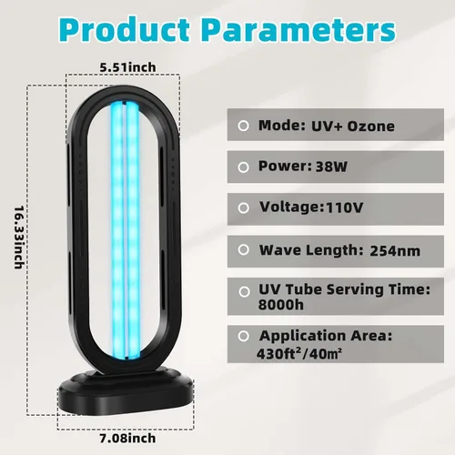 Vista 4 de Feefir Desinfectante de luz UV, dispositivo de desinfección para el hogar UVC, temporizador de 4 velocidades y control remoto, luz UVO, lámpara UV