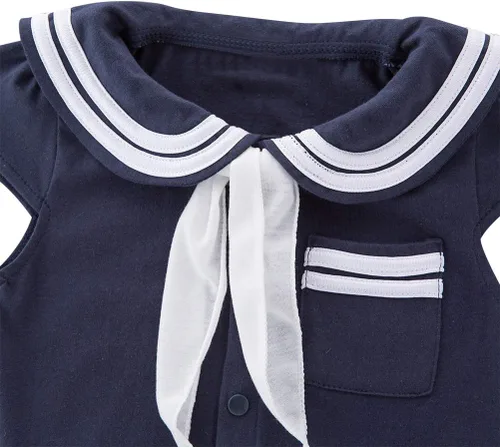 Vista 2 de LXKIKMM Baby Girl Nautical Dress Sailor Suit Jumpsuit Romper Azul + sombrero