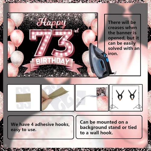 Vista 251 de Cartel de feliz cumpleaños décimo oro rosa, telón de fondo, saludos a 10 años, globos de confeti, decoración temática para niñas de 10 años