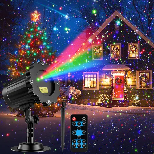 Vista 9 de Proyector de Luces Láser de Navidad Más Brillante para Exteriores, 2025 Mejorado 2 Colores Rojo Verde Gypsophila Estrellas Centelleantes
