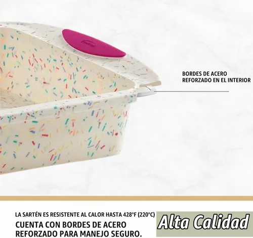 Vista 3 de Trudeau Bandeja para Pastel Confeti de Silicona de 8x8 Pulgadas – Híbrido Reforzado de Silicona Flexible y Forro Duro para Estabilidad