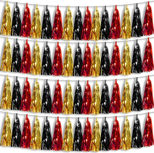 Vista 14 de 4P Guirnalda de Borla de Flecos de Aluminio Metálico Negro para Flotas de Desfile, Despedida de Soltera, Boda, Cumpleaños, Halloween, Navidad