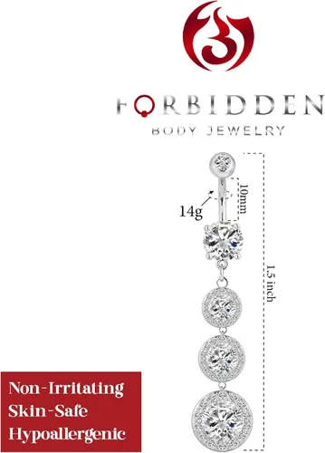 Vista 2 de Forbidden Body Jewelry Sexy colgante triple CZ Crystal Drop Ultra Glam Bling ombligo anillo, Metal, circonita cúbica