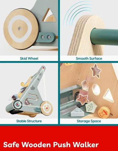 Vista 6 de TOPBRIGHT - Andador de madera para bebés con centro de actividades para Verde