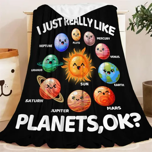 Vista 8 de Manta de planetas, regalo espacial para niños y niñas, amantes de 40 x 50 pulgadas, manta de franela suave con patrón de planetas y sol, manta