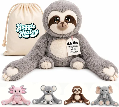 Vista 10 de Huggle Healers Animales de peluche con peso para adultos, adolescentes y niños, brazos de felpa de 36 pulgadas de largo para abrazos, peluche