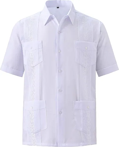 Vista 2 de MAXJON Camisas de guayabera para hombre, camisas cubanas de manga corta