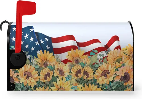 Vista 8 de Funda magnética para buzón patriótico de verano del 4 de julio, cubierta para buzón de bandera de Estados Unidos, diseño floral, Día