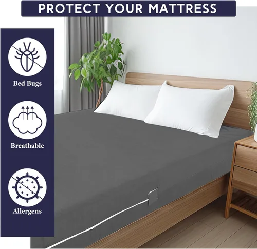 Vista 5 de HunnmingRe Protector de colchón con cremallera, funda de colchón profundo, sábana bajera de microfibra suave con cremallera para cama