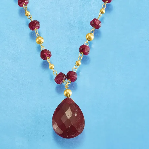 Vista 4 de Ross-Simons 2400 ct tw Ruby Station Necklace in 14kt Yellow Gold