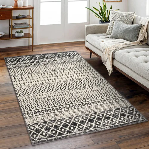Vista 46 de Alfombra marroquí de área de 2x3 pies, color negro desgastado, alfombra de entrada antideslizante pequeña, suave, de pelo bajo, lavable, tapete