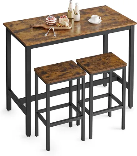 Vista 11 de VASAGLE - Juego de mesa de bar y sillas, mesa cuadrada con 2 taburetes, juego de pub para comedor para 2, ahorro de espacio para cocina, desayuno