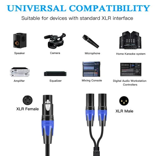 Vista 7 de Cable divisor XLR, cable de conexión en Y de 1 hembra a 2 machos, cable divisor de micrófono equilibrado, adaptador de audio (11.8 pulgadas)