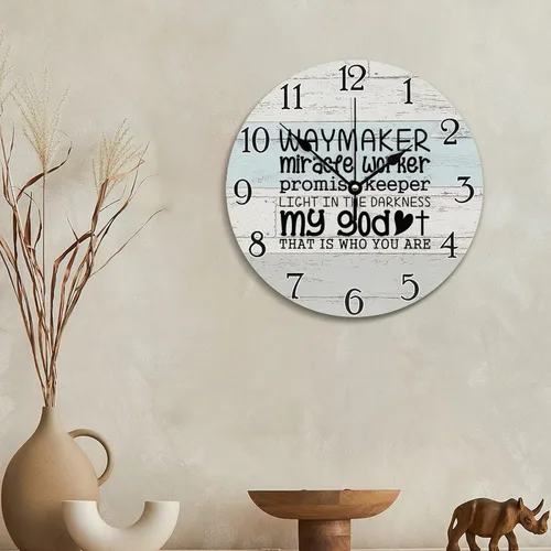 Vista 5 de Waymaker Miracfe Worker - Reloj de pared con versículo bíblico, arte religioso, reloj de madera, texto inspirador cristiano, reloj de madera rústico