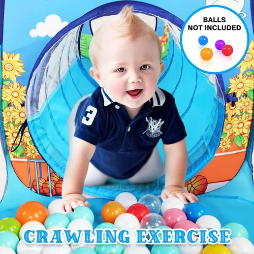 Vista 3 de Tienda de campaña de juego para niños de 3 piezas con túnel de juego y foso de pelotas, tienda de campaña para niños pequeños para niñas y niños