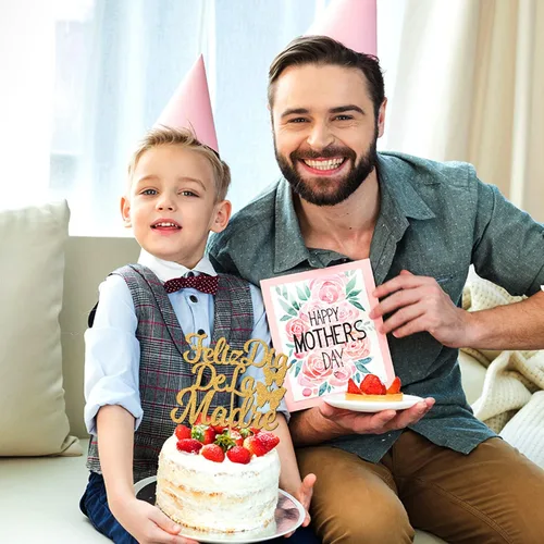 Vista 4 de Feliz Día de la Madre - Decoración para tartas con texto en inglés "Happy Day De la Madre", decoración española para tartas con la frase "Best Mom
