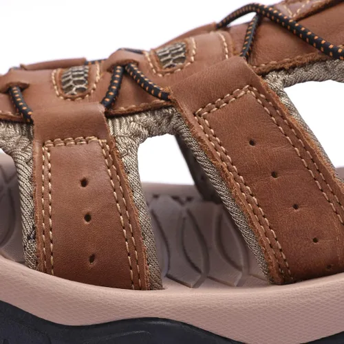 Vista 7 de Harssidanzar Sandalias de senderismo de cuero para hombre, zapatos acuáticos de verano, puntera cerrada, sandalias deportivas ligeras para caminar