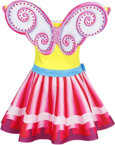 Vista 3 de HenzWorld Nancy Disfraz de mariposa con alas de hada para niñas, disfraz de Halloween, ropa de fiesta de cumpleaños