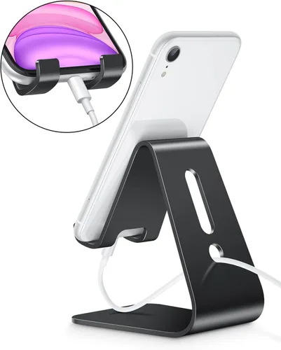 Vista 8 de [Versión actualizada de Solid] OMOTON Desktop Cell Phone stand Tablet Stand avanzada, 4mm de grosor de aluminio soporte para teléfono celular