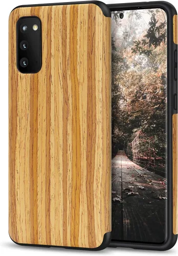 Vista 10 de Tasikar Funda compatible con Samsung Galaxy S20, diseño de grano de madera de fácil agarre (cuero y madera)