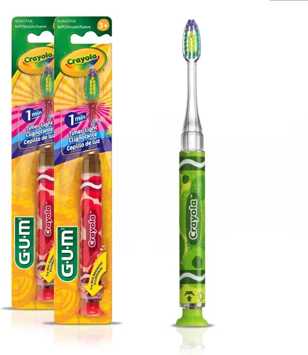 Vista 11 de GUM Crayola Cepillo de dientes con temporizador manual para niños, cerdas suaves con base de ventosa, para niños y bebés, 1 unidad (edades 3+)