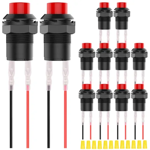 Vista 9 de 12 piezas de interruptor de botón de presión mini redondo negro de 12 mm con bloqueo automático AC 250 V 1.5 A 125 V 3 A encendido/apagado 2 pines