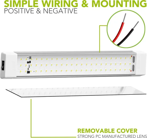 Vista 5 de Lámpara de techo LED para caravana con interruptor de encendido/apagado de 18.5 pulgadas, 5000 K, blanco natural, 12 V/24 V CC, 1440 lúmenes
