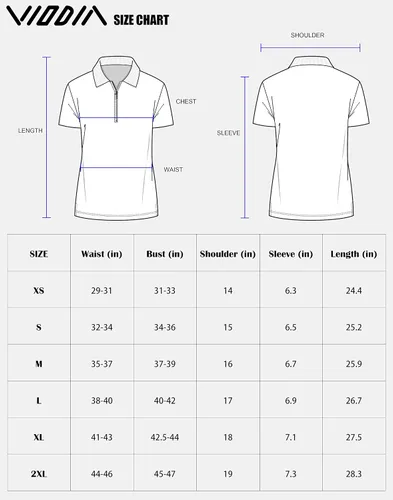 Vista 7 de Viodia Camisa de golf para mujer, manga corta, con cremallera, de secado rápido, elástica, con cuello de tenis, ropa de golf