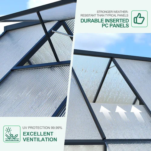 Vista 3 de Takywep Invernadero para exteriores de 6 x 9 pies con paneles de policarbonato, kit de invernadero con marco de aluminio resistente con puerta