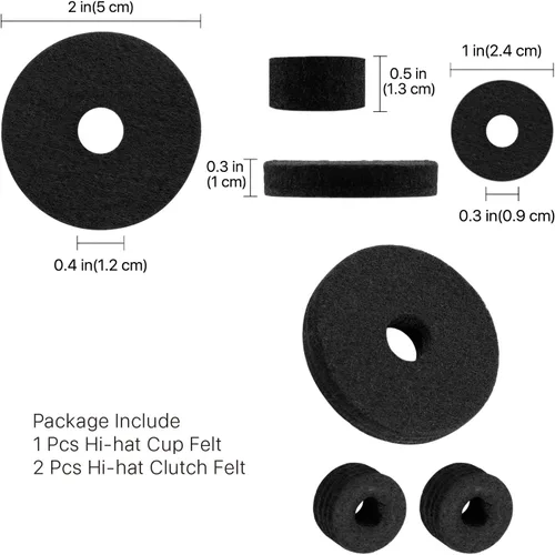 Vista 4 de Flexzion Kit de accesorios de platillos de 18 piezas, incluye fieltros de platillo y fundas con base, tuercas de ala, arandelas y fieltro de copa