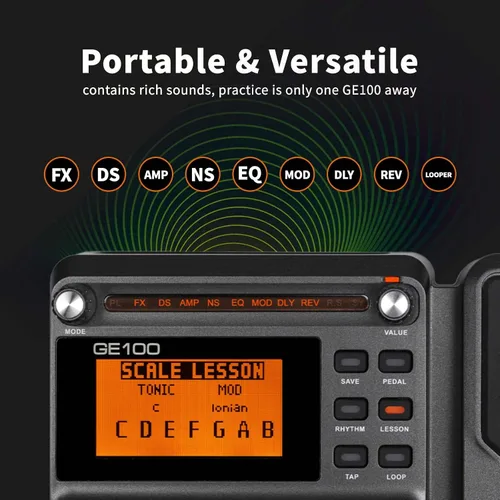 Vista 3 de MOOER GE100 Pedal de guitarra multiefectos 80 preajustes, 66 efectos 180 Second Loop,40 Drum Rythm, Distortion, Expression Volume Wah Pedal, Tap