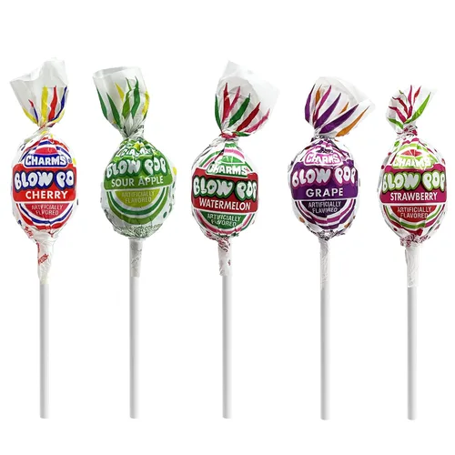 Vista 3 de Fruidles Chupetas de caramelo duro rellenas de chicle con relleno de chicle, sabores surtidos, envueltos individualmente (paquete de 10)