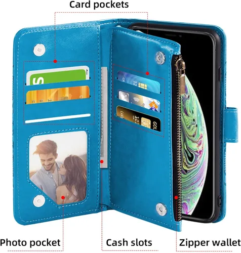 Vista 3 de Asuwish Funda compatible con iPhone Xs Max y protector de pantalla de vidrio templado, funda para teléfono celular para i X XR Xsmax 10x SX Xmax Azul