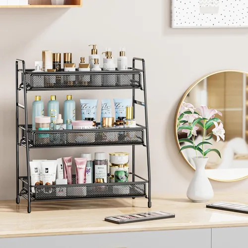 Vista 3 de EKNITEY Organizador de encimera de baño - Estante de especias de 3 niveles, estante de maquillaje de metal, pequeño organizador de perfume