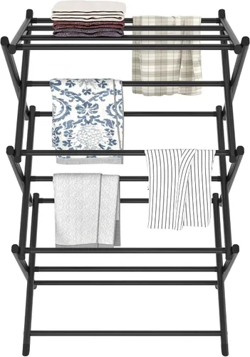 Vista 7 de Tendedero Plegable para Interior, para Secar y Colgar Ropa, Porta Toallas (Negro)