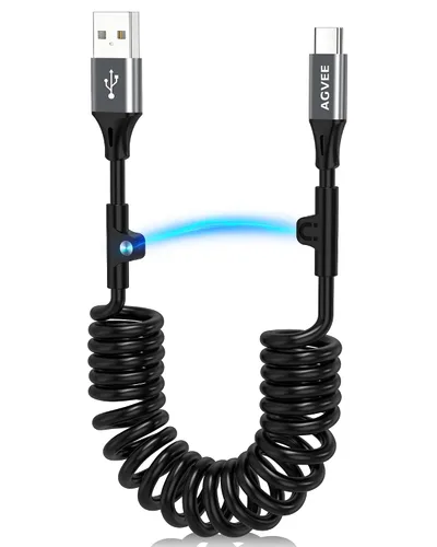 Vista 14 de AGVEE Cable de carga corto USB-C a Lightning en espiral de 1.5 pies [certificado MFI] Cable de carga rápida PD de 30 W en el automóvil para iPhone