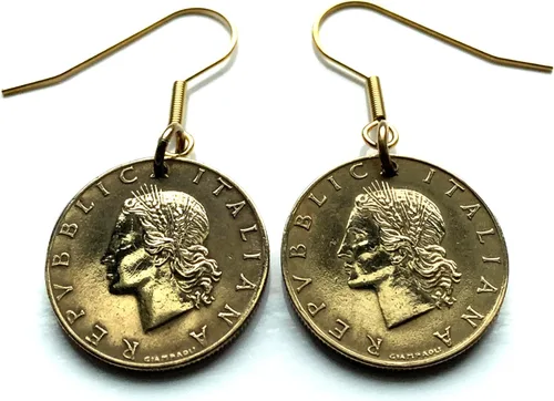 Vista 4 de Italy 20 Lire Italian coin earrings lady Minerva Roma Milano Florence Venice Torino Palermo Perugia Cagliari Pisa Tuscany Bologna Matera Siena