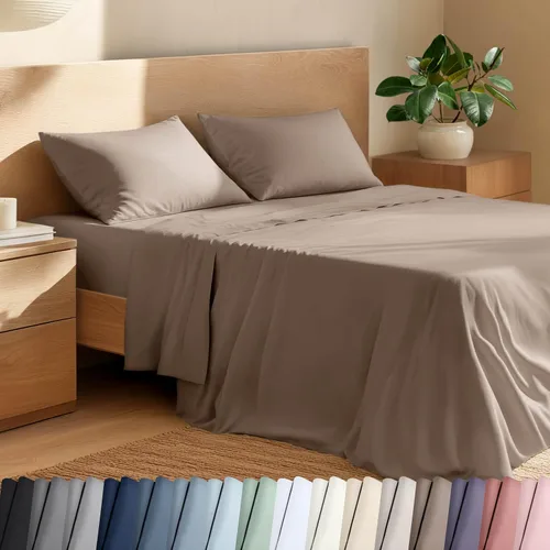 Vista 24 de Bare Home Juego de sábanas y fundas de almohada de 100 % algodón orgánico para cama individual, tejido percal vigoroso, ligero y transpirable