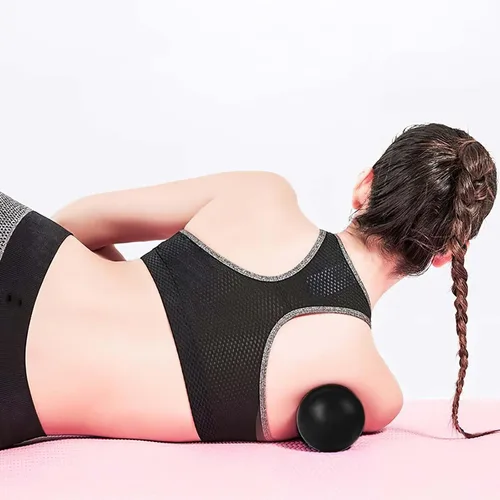 Vista 6 de Pelota de lacrosse de masaje WOVTE para músculos doloridos, hombros, cuello, espalda, pies, cuerpo, tejido profundo, punto de activación, nudos Negro