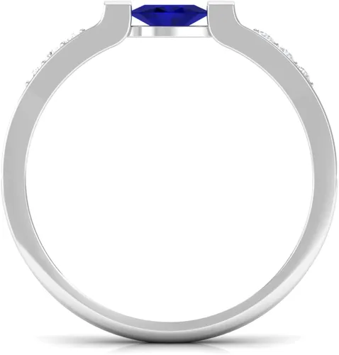 Vista 7 de 12 CT Blue Sapphire and Diamond Band Ring, 4X5 MM Oval Cut Blue Sapphire Solitaire Band Ring, Bar Set Blue Sapphire Gold Band,14K Solid Gold