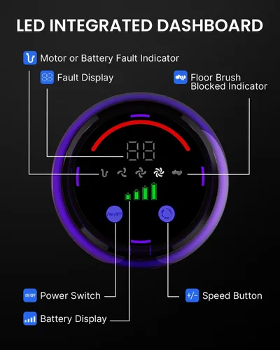 Vista 4 de Aspiradora inalámbrica, 500 W, 40 KPa, 60 minutos para el hogar, potente aspiradora de palo con luz verde, aspiradora inalámbrica antienredos, Azul