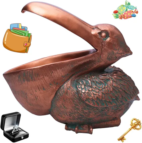 Vista 4 de Pelican - Decoración de mesa de estatua para el hogar y la oficina, decoración creativa de resina de Pelícano, cesta de almacenamiento, adorno