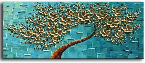 Vista 16 de YaSheng Art - Pintura al óleo de arte contemporánea hecha a mano de flores blancas en lienzo con textura 3D, pinturas de árbol abstractas