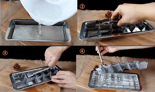 Vista 3 de Bandeja del fabricante del cubo de hielo del acero inoxidable, molde del cubo de hielo del estilo de la palanca rápido para hacer 18 cubos de hielo