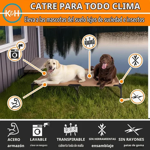 Vista 2 de K&H - Cama elevada para perros para exteriores, cama elevada y refrescante Malla de color marrón.