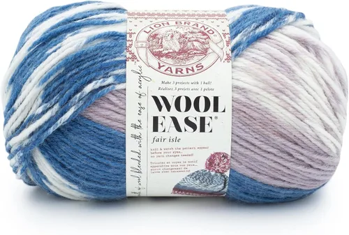 Vista 8 de Lion Brand Yarn - Ovillo de lana Wool Ease Fair Isle, hilo para tejer, color beige/oliva, 1 unidad Worsted Weight Wool Acrylic Blend Knit &