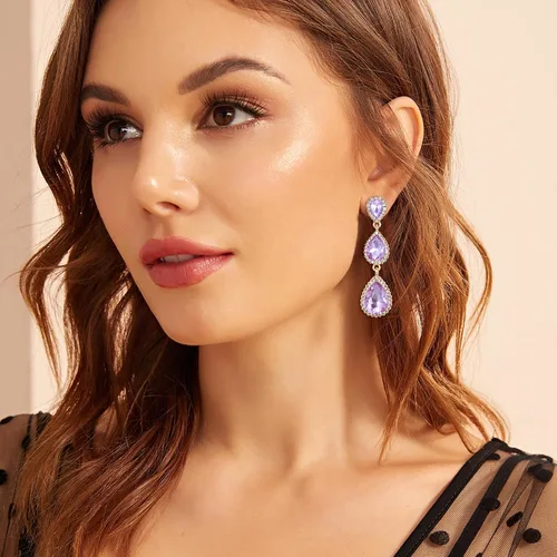 Vista 76 de EleQueen Pendientes de cristal austriaco en tono dorado para mujer, forma de pera de 2.5 pulgadas, color esmeralda