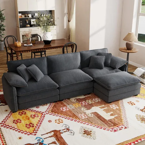 Vista 22 de Sofá modular de 81 pulgadas con 2 otomanas, sofá modular de 2 asientos, sofá seccional pequeño para sala de estar