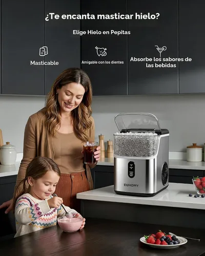 Vista 4 de EUHOMY Nugget - Máquina de hielo para encimera, lista en 7 minutos, máquina de hielo de guijarros de 35 libras/24 horas, máquina de hielo sónico